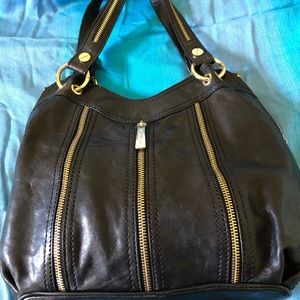 Michael Kors black leather bag with gold detail